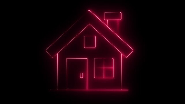 Neon outline house illustration on dark background