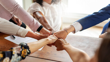Fototapeta premium Teamwork unity hands collaboration success