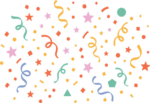 Colorful Confetti and Streamers Celebration Elements on White Background