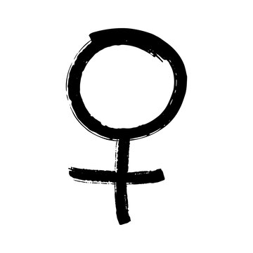 Black hand drawn female gender symbol icon with rough brush texture