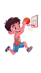Young boy playing basketball and scoring a slam dunk. © Christabell