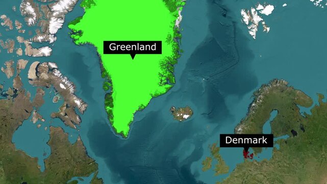 Greenland and denmark geographic map highlighting territories with greenland