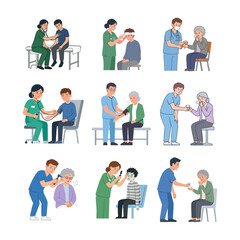 Fototapeta premium Medical Professionals Performing Routine Health Examinations and Patient Consultations Illustration