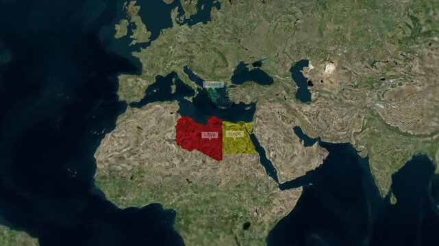 Map highlights greece libya egypt with color overlays satellite highlighted geographic