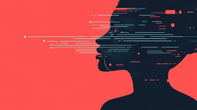 In a vivid digital landscape, a visually impaired person interacts with voice command software