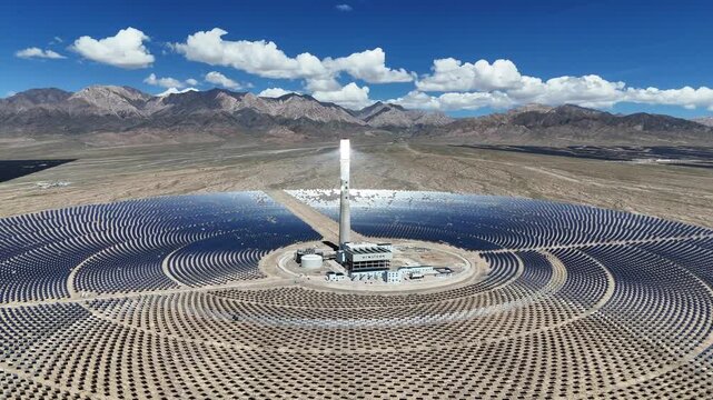 solar thermal power plant in desert landscape