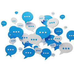 Obraz premium Group of 3D render blue and white chat bubbles speech communication icons floating isolated