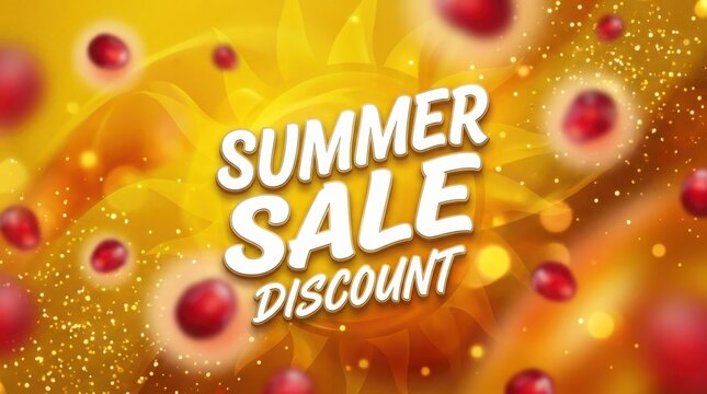 Bright summer sale discount banner with vibrant bokeh background