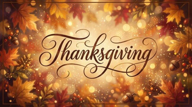 Elegant thanksgiving background with autumn leaves and golden light effects