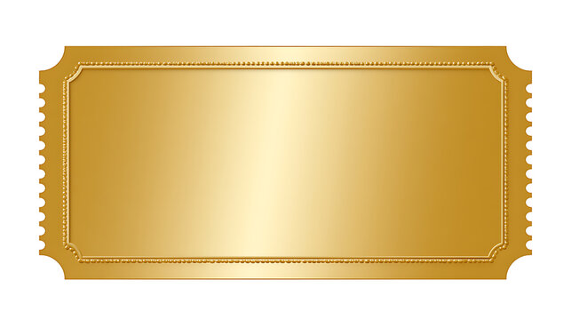 Blank golden ticket or coupon template with metallic gradient texture isolated on a solid black background for design and commercial use