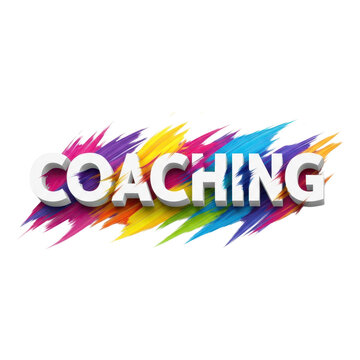 Coaching text typography with colorful painted brush strokes background vector