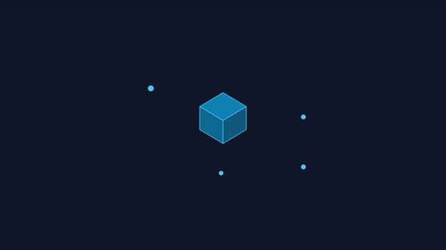 Minimalist 3 d cube animation with floating particles on dark 4k background, for tech and, digital projects