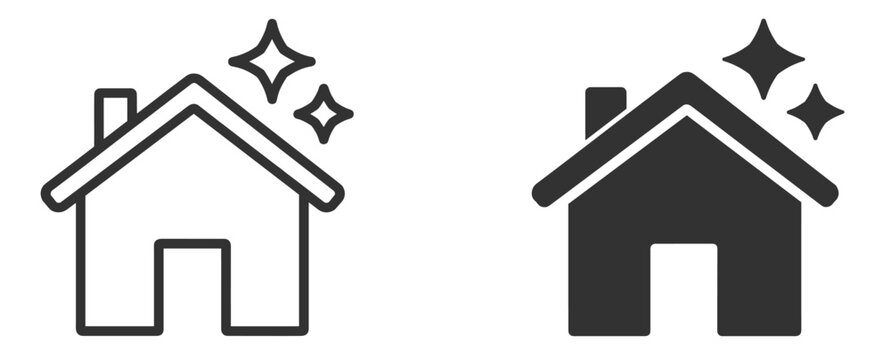 Clean house icon set, home cleaning and housekeeping symbols, outline and solid icons on transparent background