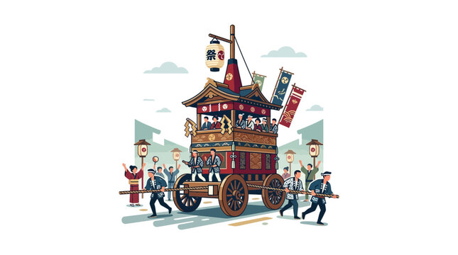 Traditional Japanese parade float illustration.