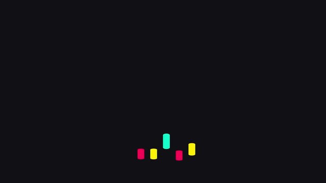 Minimalist animated audio equalizer bars with vibrant colors on dark animation 4k background, sound wave