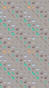Seamless pattern of cooking ingredients and utensils