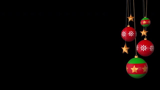 Festive christmas decoration baubles hanging motion graphic isolated