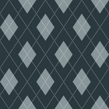 Argyle seamless pattern. Repeating green argyles background. Rhombus olive plaid. Repeated knit design prints. Argyll diamond patern. Sweater sage bg. Winter diamonds wallpaper. Vector illustration