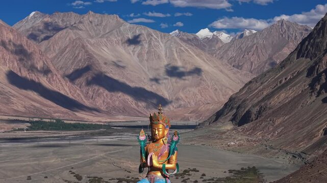 Diskit Gompa Nubra Valley Ladakh India Drone Shot 