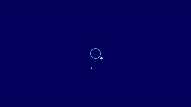 Minimalist loading spinner animation with orbiting dots on dark blue 4k background, progress waiting