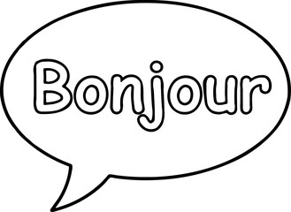 Black and white outline speech bubble with the word bonjour, isolated on white background, graphic element © Yosse