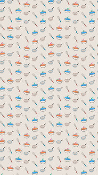 Seamless pattern of cooking utensils and bowls