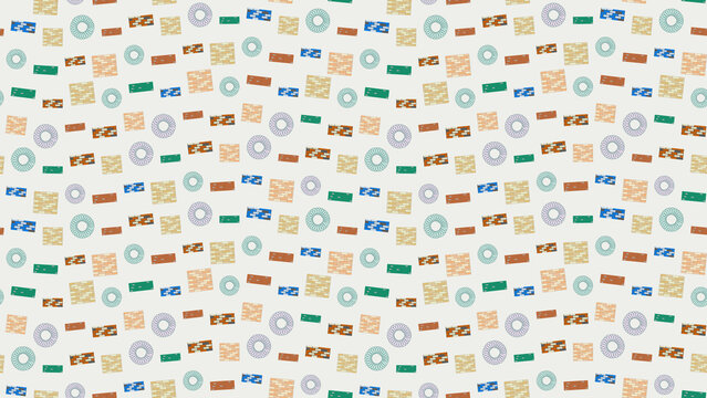 Seamless pattern of stylized bricks and circular shapes