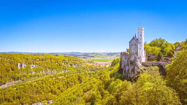 Lichtenstein above the Echaz Valley in the Swabian Jura, Baden-W&uuml;rttemberg, Germany