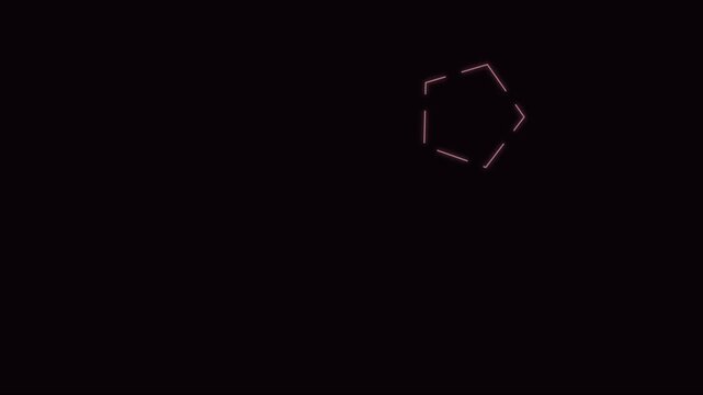 Minimalist pentagon shape animation with glowing neon pink outline on 4k black background, geometry
