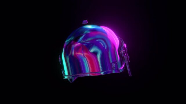 3D animation of a glowing neon PUBG level 3 helmet spinning seamlessly on alpha channel, ideal for esports tournaments, battle royale streams, and gaming channel intros