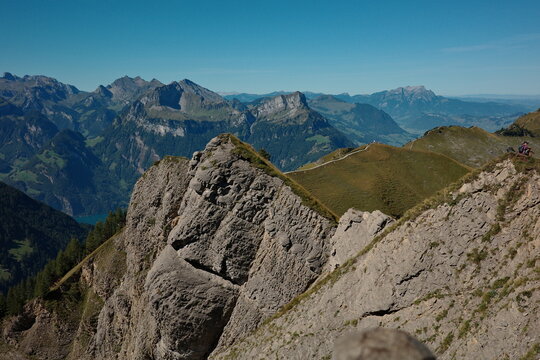 Rocky Alpine Ridge on Stoos Hiking Trail Switzerland