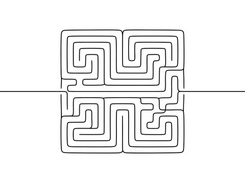 A black maze on a white background represents complexity and a challenge while offering a path forward
