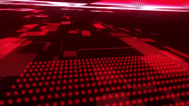 A technological background featuring a perspective grid of glowing dots and geometric elements, reminiscent of a digital platform. The horizontal perspective and bright lines of light convey depth, mo