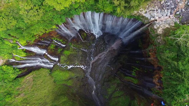 Top-Down Aerial View of Tumpak Sewu Waterfall