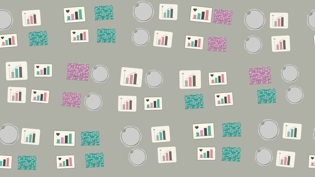 Seamless pattern of bar charts and brick textures