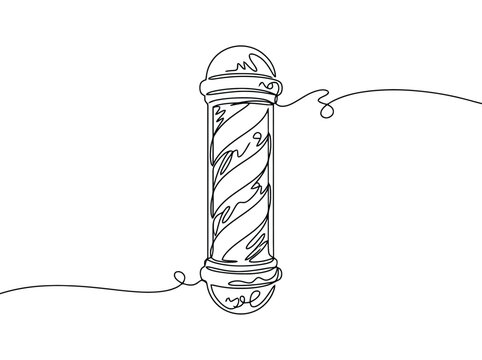 Single line drawing of a barber pole with swirling stripes and minimalist aesthetic
