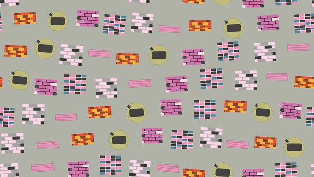 Stylized brick pattern with abstract shapes