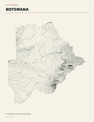 Contour line topographic map of Botswana, minimalist elevation isolines on cream background © Tanarom
