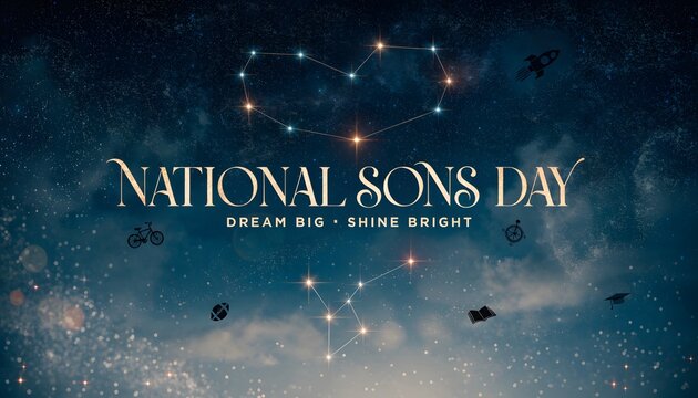 National sons day message with night starry sky and dream big shine bright typography