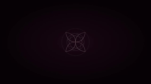 Sacred geometry flower of life animation: minimalist spiritual symbol rotating on dark 4k background
