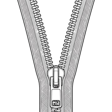 Outline Zipper - Open Fastener Illustration for Clothing, Bags & Crafts