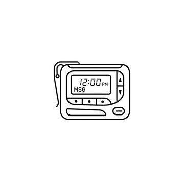 Line Art Pager Icon with "MSG" & Time | Retro Pager Device Outline Vector Illustration