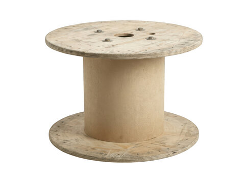 Empty wooden cable spool drum isolated on transparent background