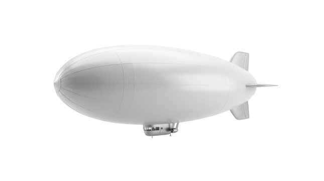 Silver blimp airship floating in the sky isolated on transparent background