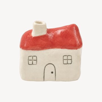 Handcrafted ceramic house with red roof decor