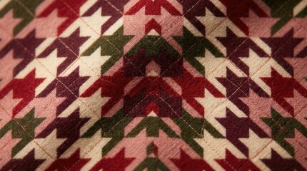 Naklejka premium Close up of quilted fabric with red and green houndstooth pattern