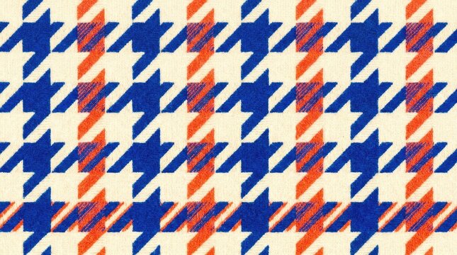 Colorful houndstooth fabric pattern with blue and orange weave