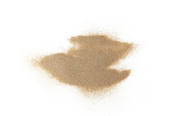 Obraz premium Pile fine sand scattered isolated on white background, top view