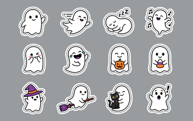 Fototapeta premium Cute cartoon ghosts with various fun expressions and activities Vector