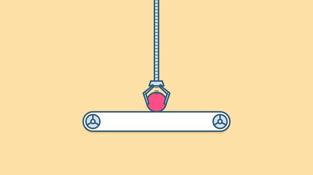Industrial Robotic Arm Picking Up Red Sphere on Automated Conveyor Belt for Manufacturing Process Optimization
